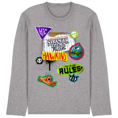Athletic Heather - Front - Stranger Things: Tales from ´85 Unisex Adult Scrapbook Icons Long-Sleeved T-Shirt