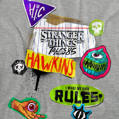 Athletic Heather - Side - Stranger Things: Tales from ´85 Womens-Ladies Scrapbook Icons T-Shirt