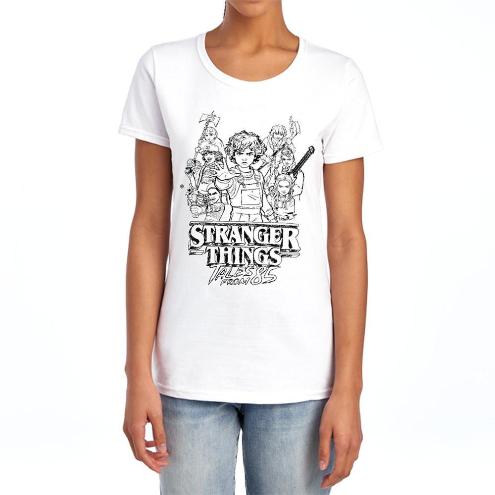 White - Lifestyle - Stranger Things: Tales from ´85 Womens-Ladies Group Sketch Capped Sleeved T-Shirt