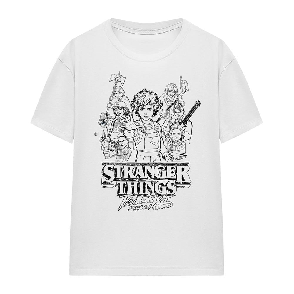 White - Front - Stranger Things: Tales from ´85 Womens-Ladies Group Sketch T-Shirt
