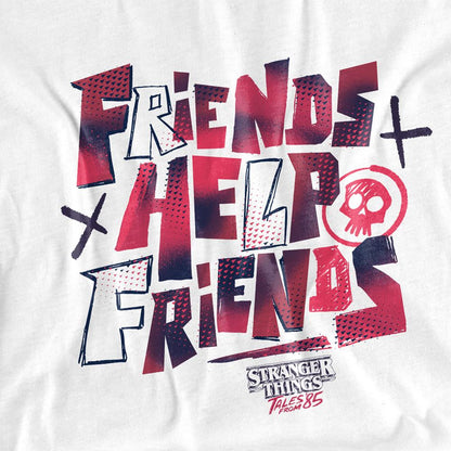 White - Side - Stranger Things: Tales from ´85 Womens-Ladies Friends Help Capped Sleeved T-Shirt