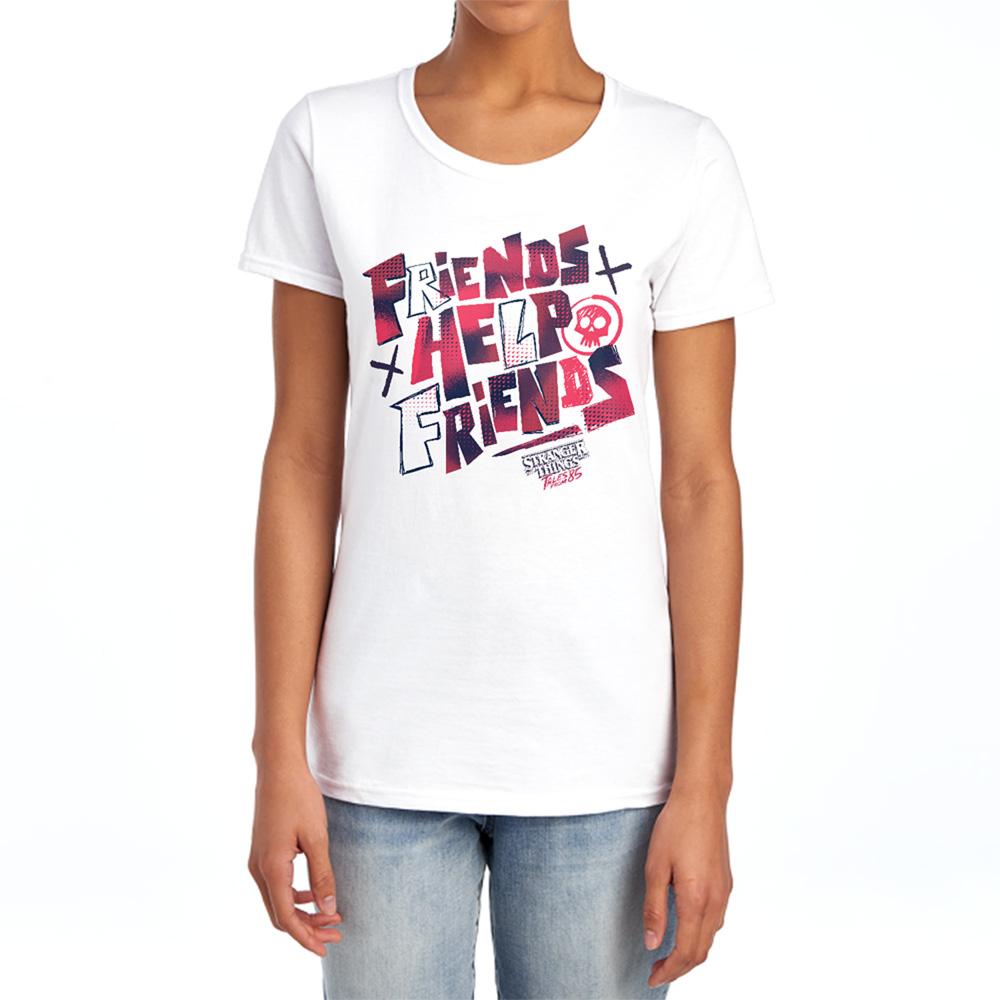 White - Lifestyle - Stranger Things: Tales from ´85 Womens-Ladies Friends Help Capped Sleeved T-Shirt