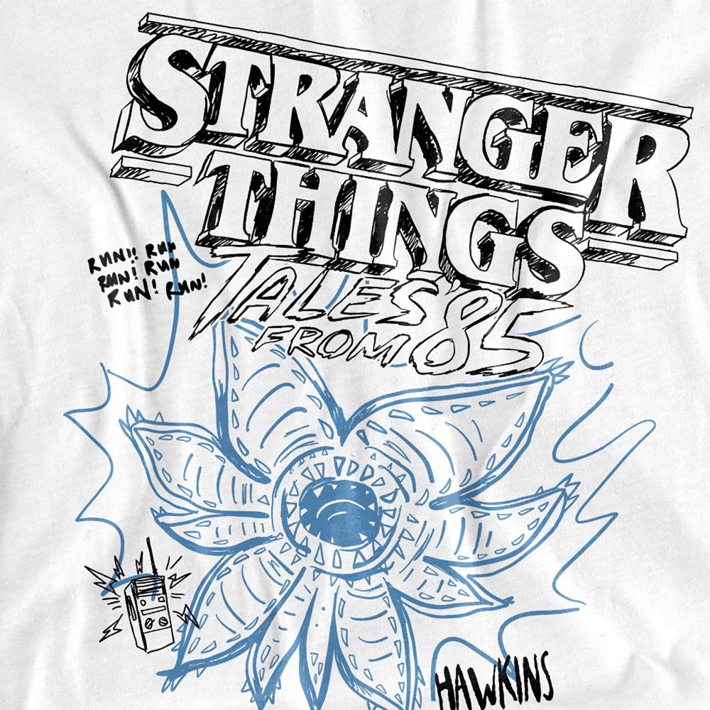 White - Side - Stranger Things: Tales from ´85 Womens-Ladies Demogorgon Sketch Capped Sleeved T-Shirt