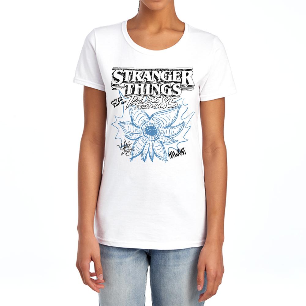 White - Lifestyle - Stranger Things: Tales from ´85 Womens-Ladies Demogorgon Sketch Capped Sleeved T-Shirt