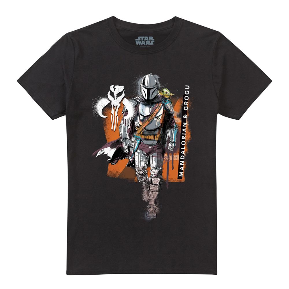 Black - Front - The Mandalorian & Grogu Unisex Adult Graffiti Spray T-Shirt