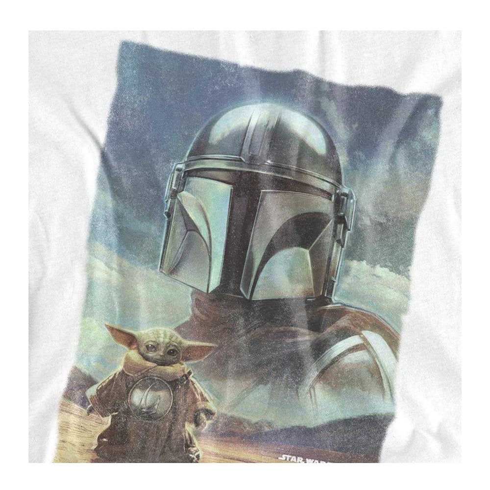 White - Side - The Mandalorian & Grogu Womens-Ladies Worn Poster Capped Sleeved T-Shirt