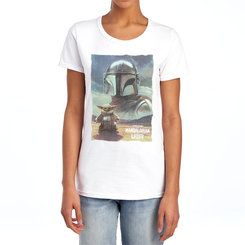 White - Lifestyle - The Mandalorian & Grogu Womens-Ladies Worn Poster Capped Sleeved T-Shirt