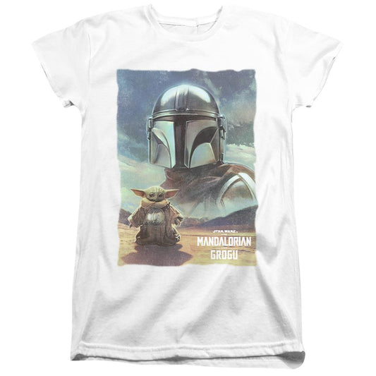 White - Front - The Mandalorian & Grogu Womens-Ladies Worn Poster Capped Sleeved T-Shirt