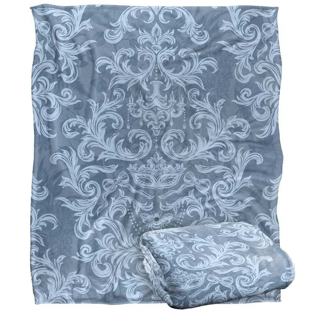 Blue - Back - Bridgerton Bee Mask Soft Damask Blanket