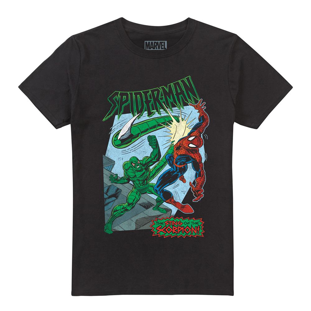 Black - Front - Spider-Man Unisex Adult Sting Of The Scorpion Retro T-Shirt