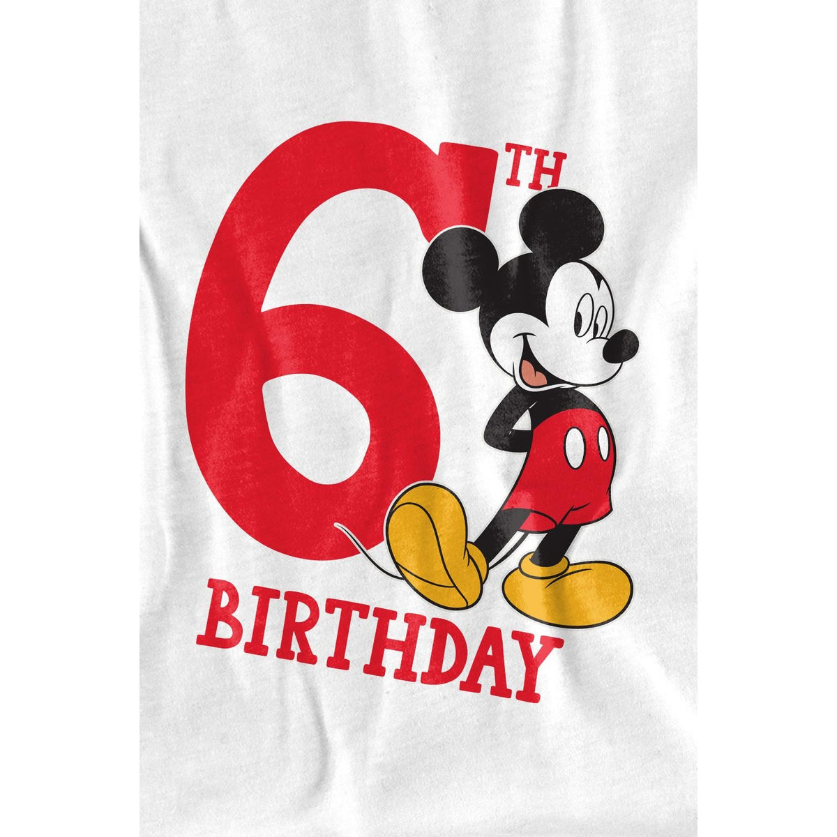 White - Side - Disney Childrens-Kids Mickey Mouse 6th Birthday T-Shirt