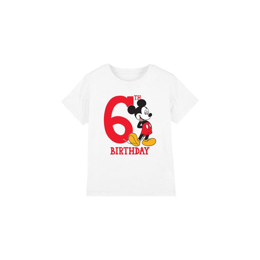 White - Front - Disney Childrens-Kids Mickey Mouse 6th Birthday T-Shirt