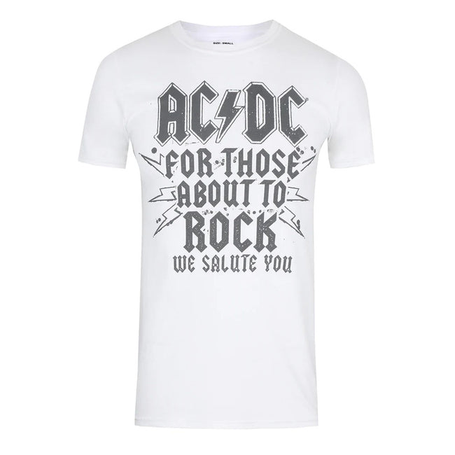 White - Front - AC-DC Mens We Salute You Cotton T-Shirt