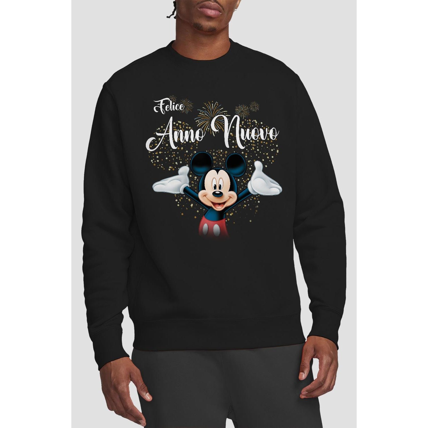 Black - Back - Disney Unisex Adult Italian Mickey Mouse Fireworks New Year Sweatshirt