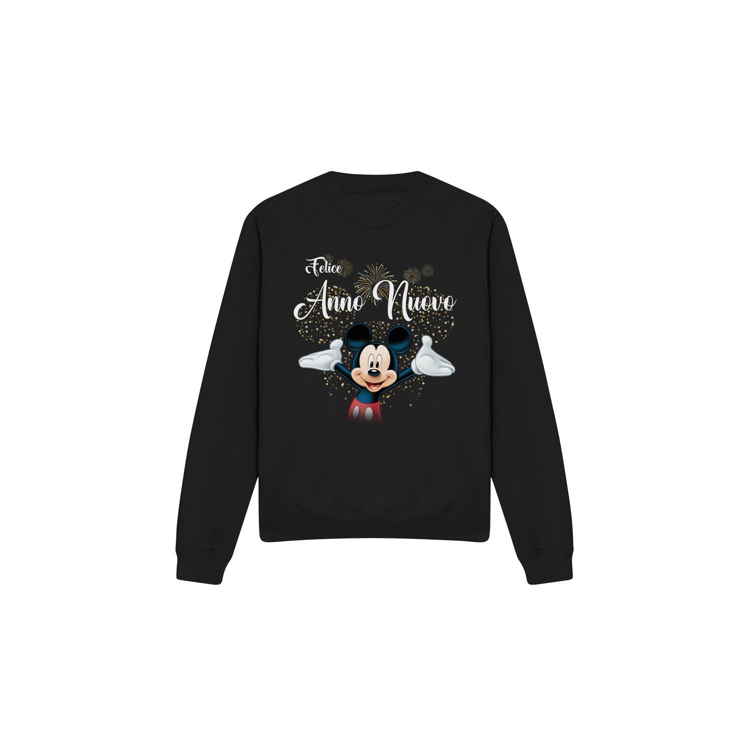 Black - Front - Disney Unisex Adult Italian Mickey Mouse Fireworks New Year Sweatshirt