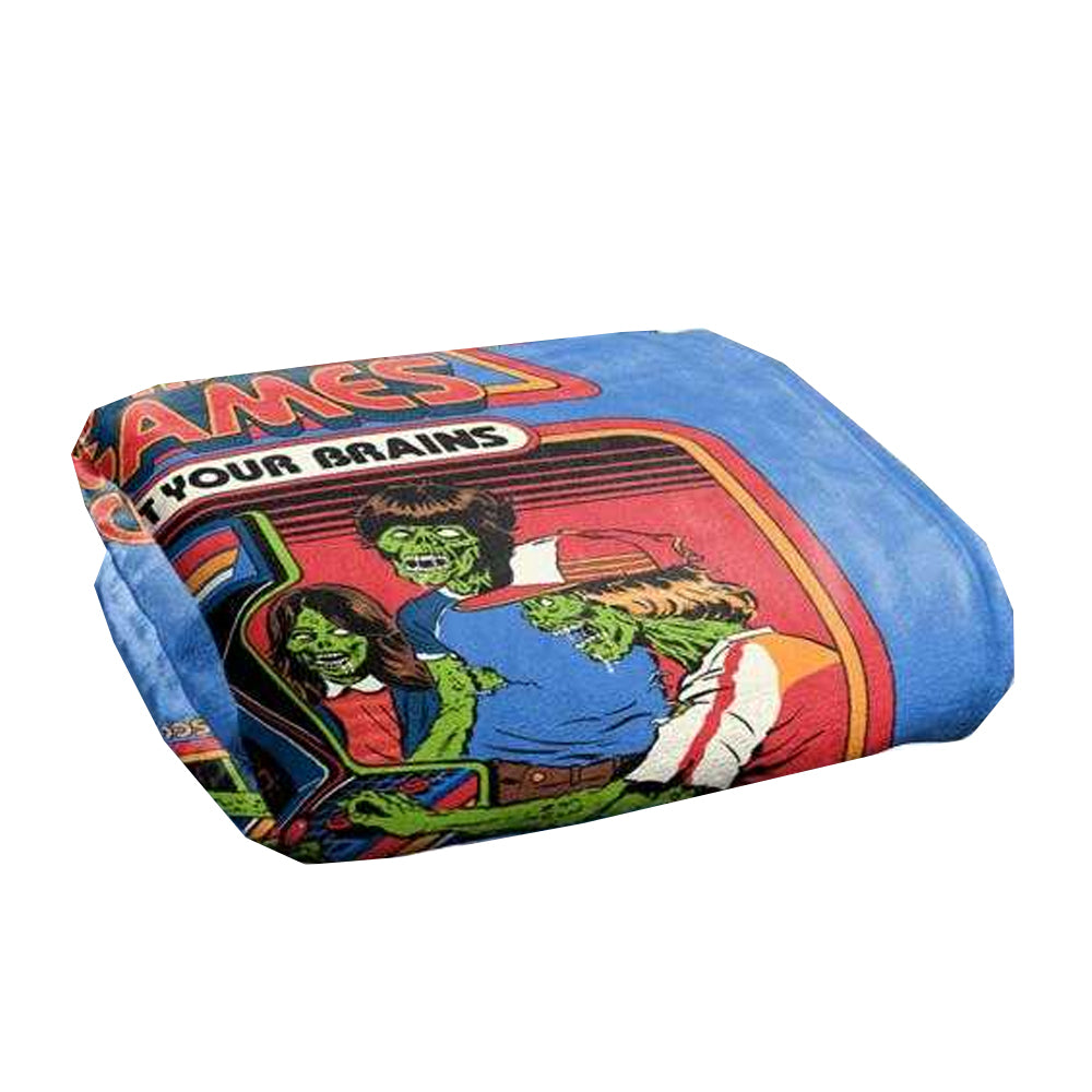 Blue-Multicoloured - Back - Steven Rhodes Video Games Rot Your Brains Soft Touch Blanket
