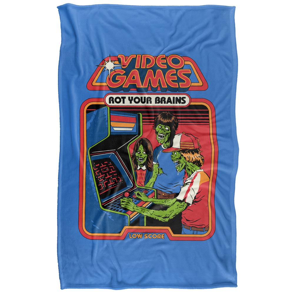 Blue-Multicoloured - Front - Steven Rhodes Video Games Rot Your Brains Soft Touch Blanket