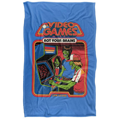 Blue-Multicoloured - Front - Steven Rhodes Video Games Rot Your Brains Soft Touch Blanket