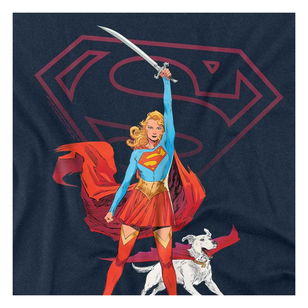 Navy - Side - Supergirl Unisex Adult Woman Of Tomorrow Sword Long-Sleeved T-Shirt