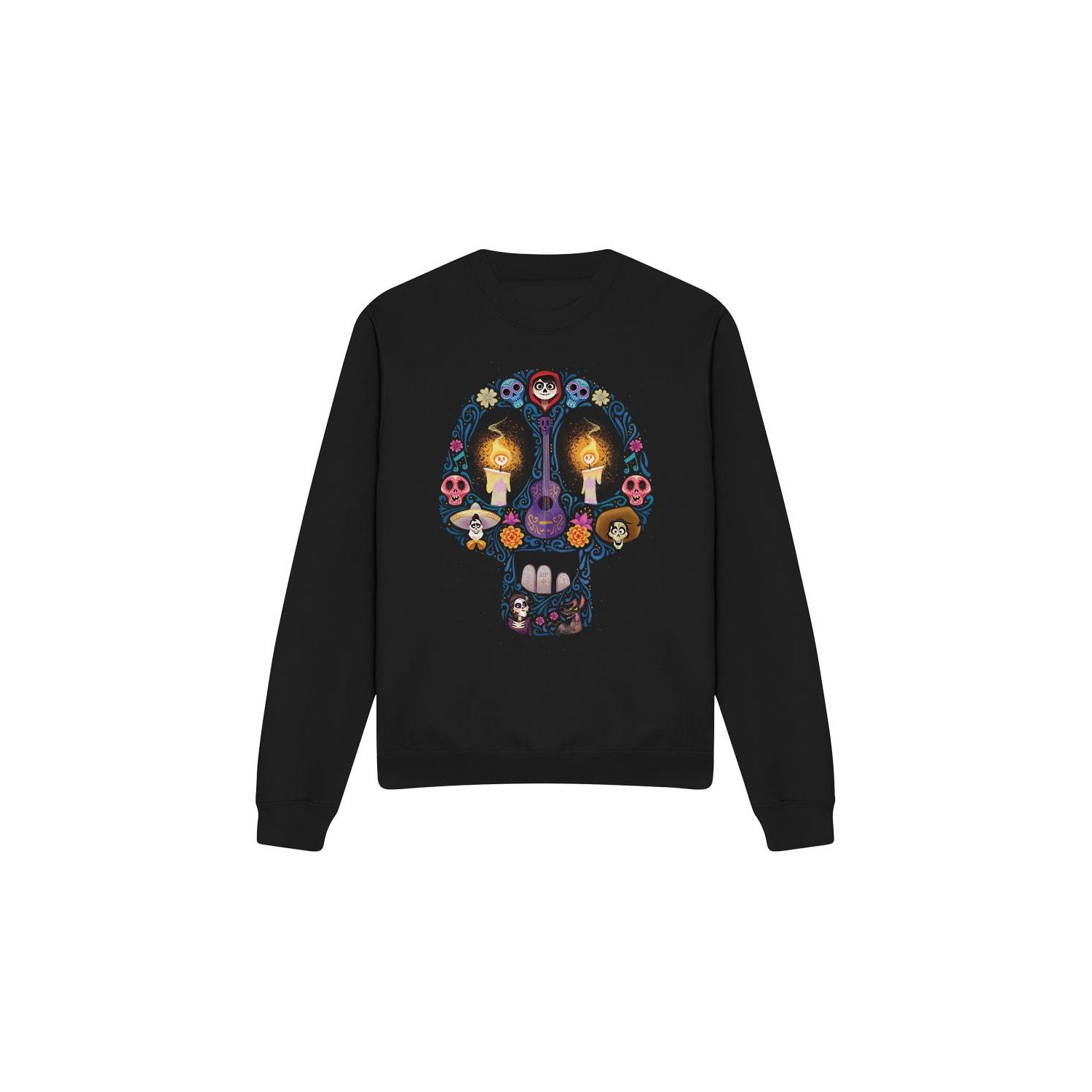 Black - Front - Coco Unisex Adult Day Of The Dead Ernesto Miguel Hector Skull Sweatshirt