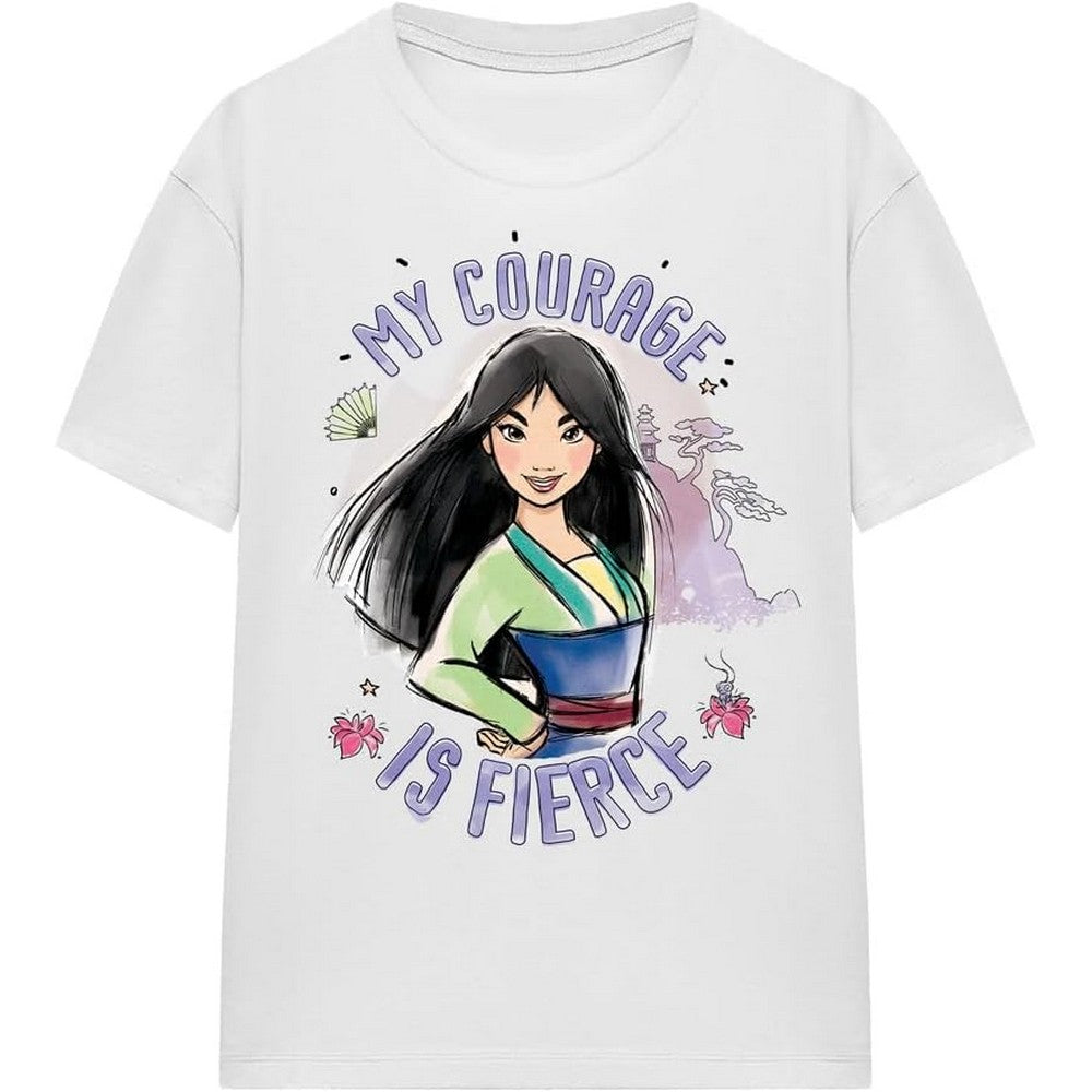White - Front - Mulan Womens-Ladies My Courage Is Fierce T-Shirt