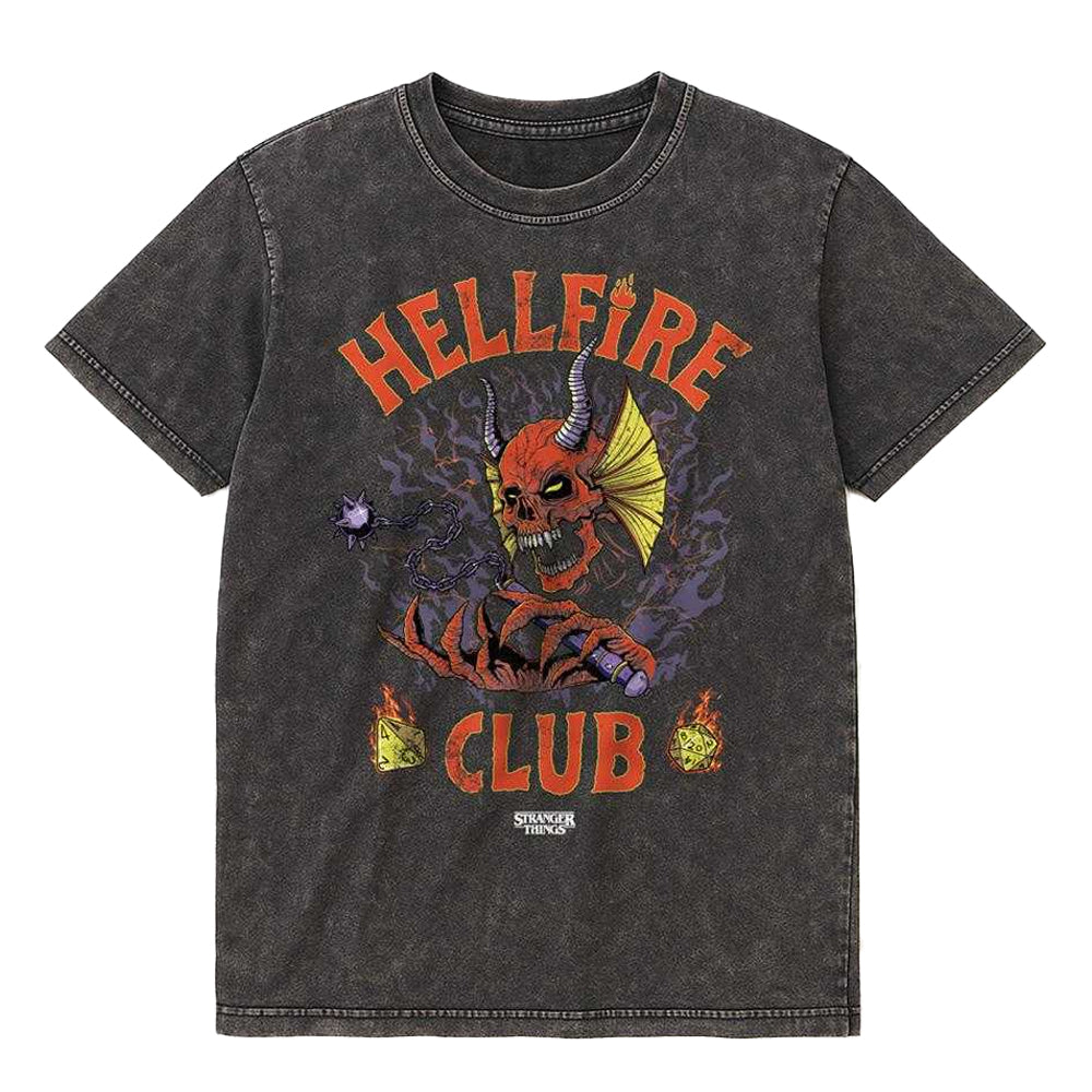 Black - Front - Stranger Things 4 Unisex Adult Hellfire Club Classic Metal Vintage Wash Long-Sleeved T-Shirt