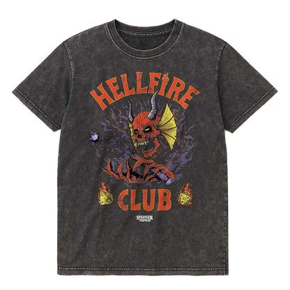 Black - Front - Stranger Things 4 Unisex Adult Hellfire Club Classic Metal Vintage Wash Long-Sleeved T-Shirt