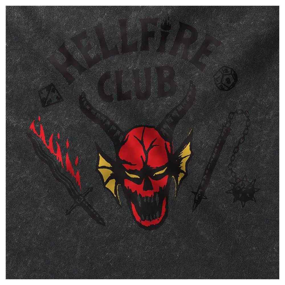 Black - Side - Stranger Things Unisex Adult Hellfire Club Inverted Vintage Wash Long-Sleeved T-Shirt