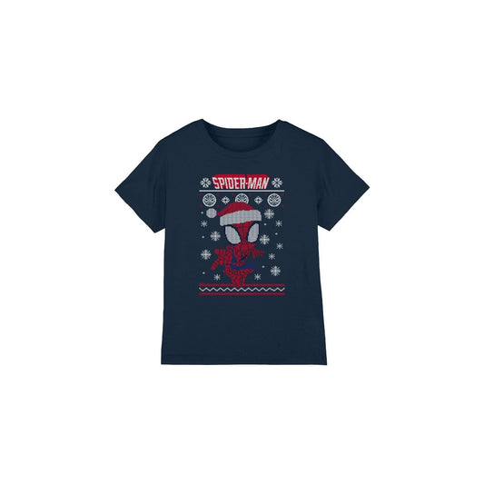 Navy - Front - Spider-Man Childrens-Kids Snowflake Christmas Sweater T-Shirt