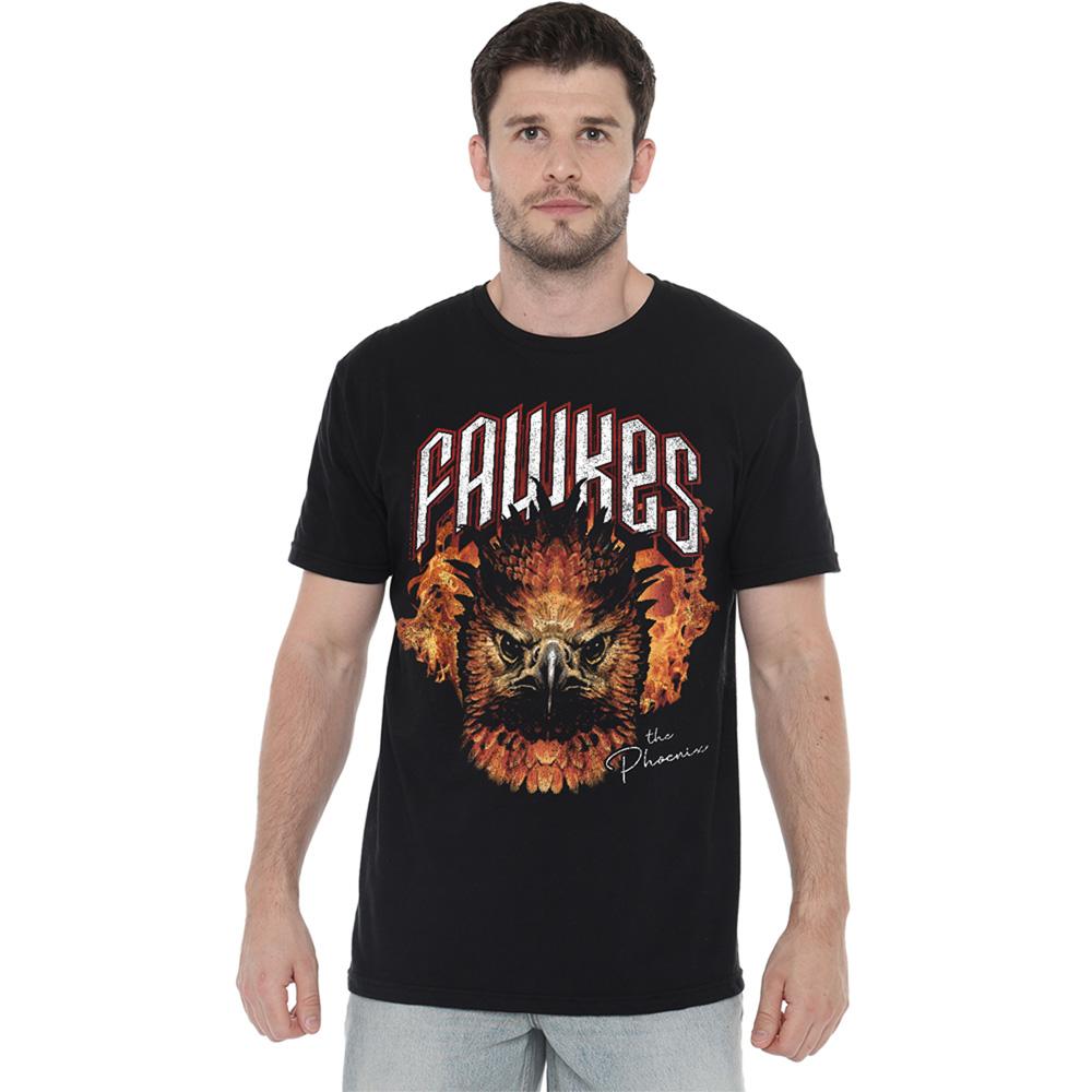 Black - Side - Harry Potter Unisex Adult The Phoenix Fawkes Flames T-Shirt
