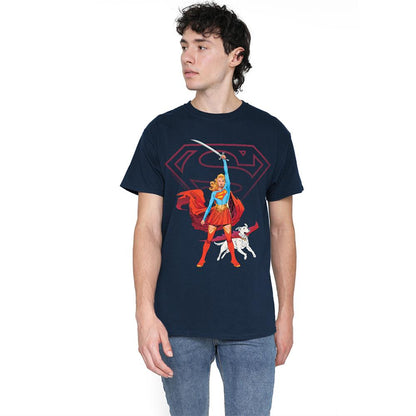 Navy - Side - Supergirl Unisex Adult Woman Of Tomorrow Sword T-Shirt
