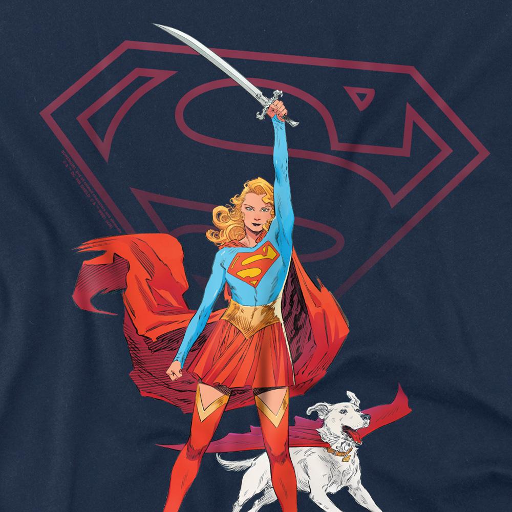 Navy - Pack Shot - Supergirl Unisex Adult Woman Of Tomorrow Sword T-Shirt