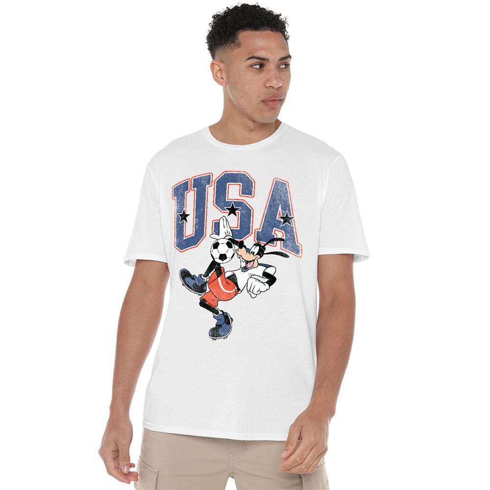 White - Side - Disney Unisex Adult USA Goofy Football T-Shirt