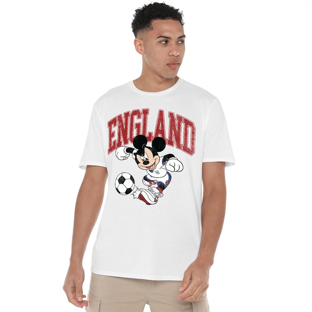 White - Side - Disney Unisex Adult England Mickey Mouse Football T-Shirt