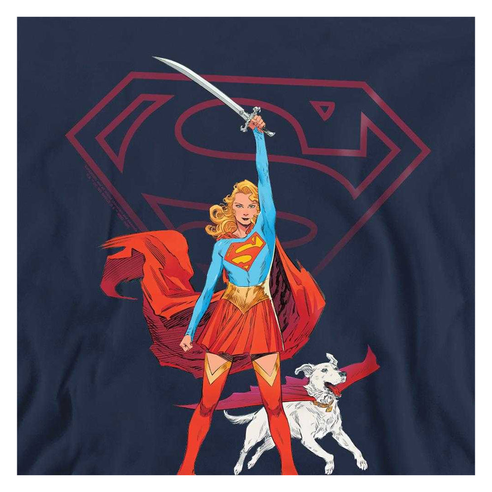 Navy - Side - Supergirl Unisex Adult Woman Of Tomorrow Sword Sweatshirt