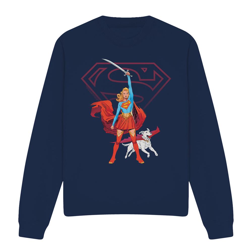 Navy - Front - Supergirl Unisex Adult Woman Of Tomorrow Sword Sweatshirt