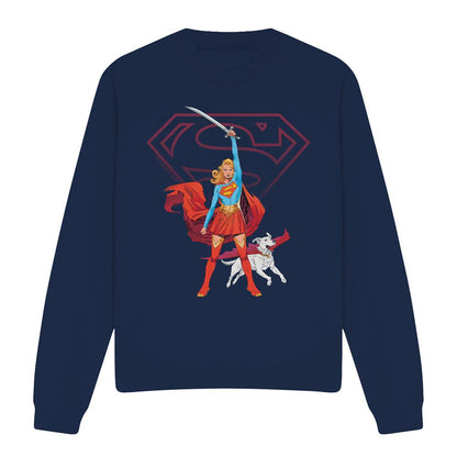 Navy - Front - Supergirl Unisex Adult Woman Of Tomorrow Sword Sweatshirt