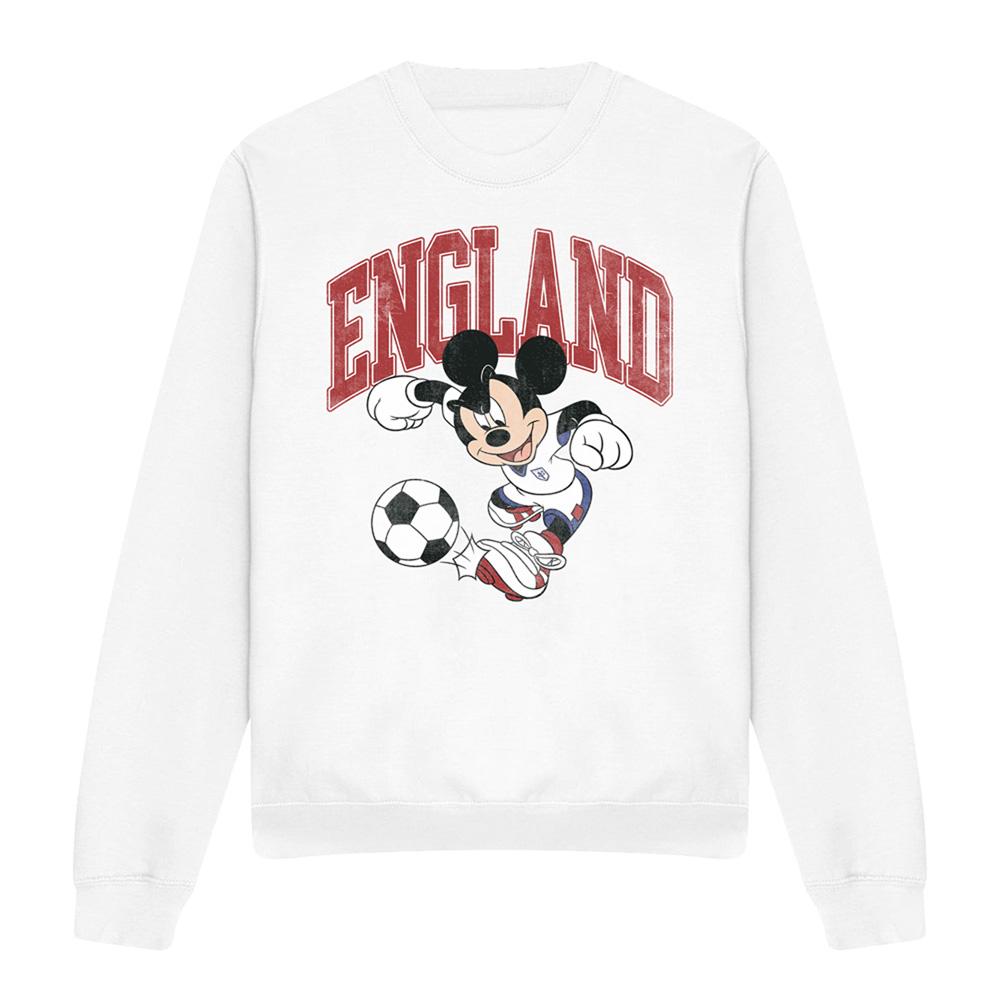 White - Front - Disney Unisex Adult England Football Mickey Mouse Sweatshirt