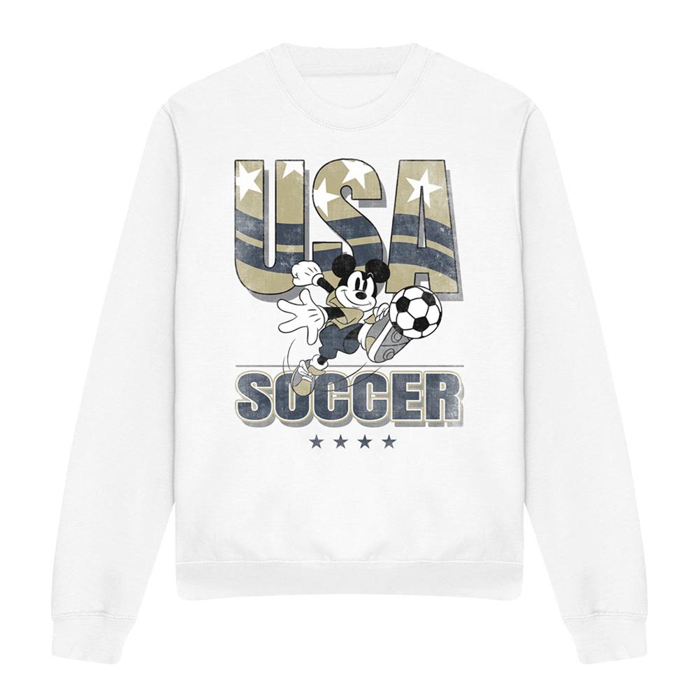 White - Front - Disney Unisex Adult USA Soccer Mickey Mouse Sweatshirt