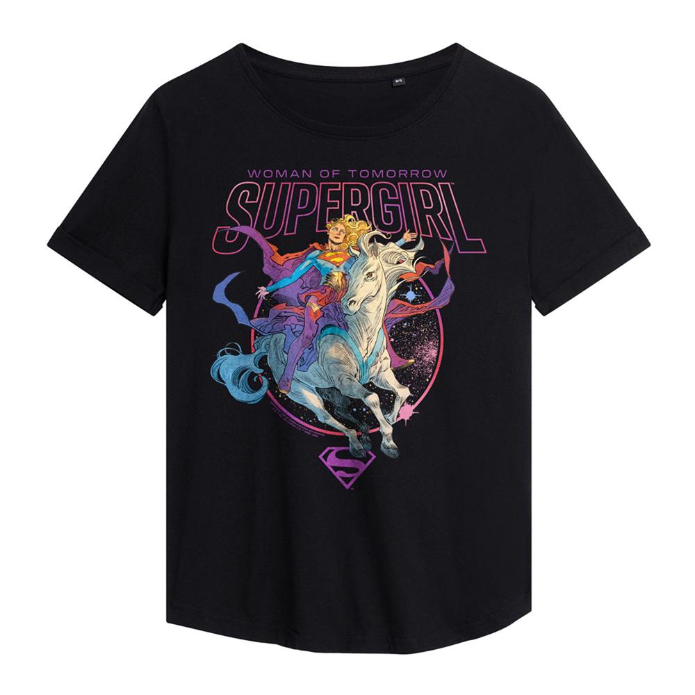 Black - Front - Supergirl Womens-Ladies Woman Of Tomorrow Comet Fashion T-Shirt