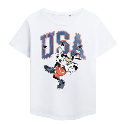White - Front - Disney Womens-Ladies Football USA Goofy Fashion T-Shirt