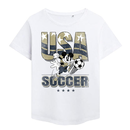 White - Front - Disney Womens-Ladies USA Soccer Mickey Mouse Fashion T-Shirt