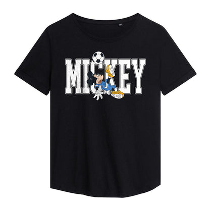 Black - Front - Disney Womens-Ladies Football Kick Mickey Mouse Fashion T-Shirt
