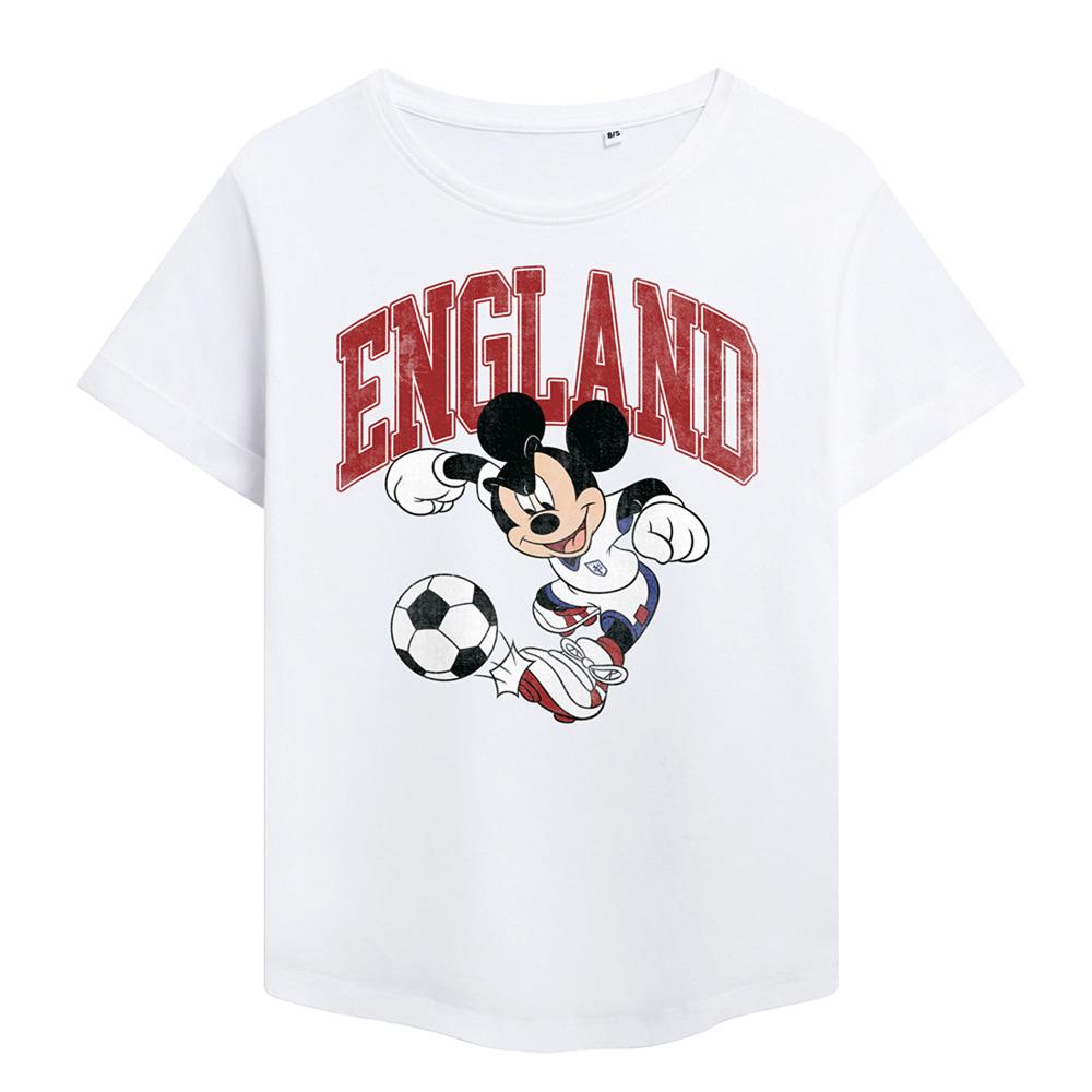 White - Front - Disney Womens-Ladies England Football Mickey Mouse Fashion T-Shirt