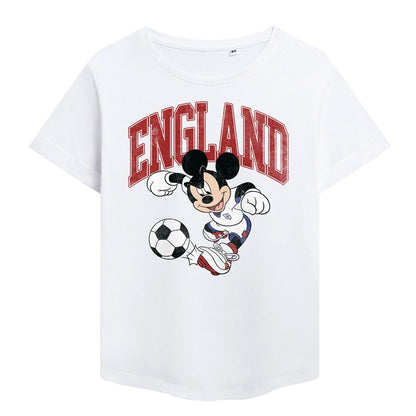 White - Front - Disney Womens-Ladies England Football Mickey Mouse Fashion T-Shirt