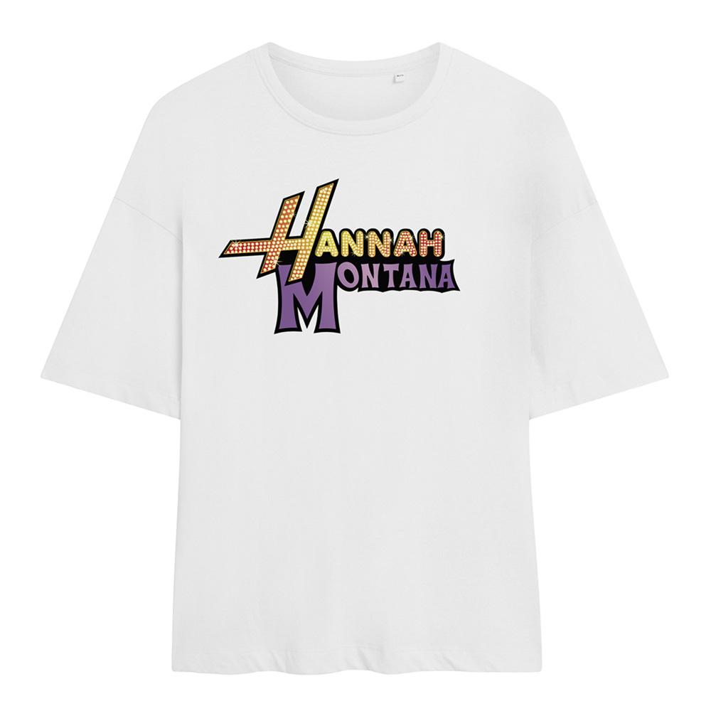 White - Front - Hannah Montana Womens-Ladies Camp Rock Hannah Montana Logo Oversized T-Shirt