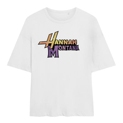 White - Front - Hannah Montana Womens-Ladies Camp Rock Hannah Montana Logo Oversized T-Shirt