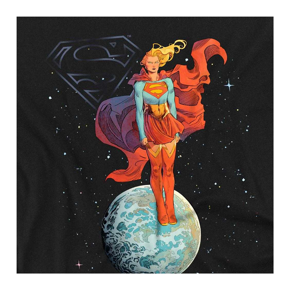 Black - Side - Supergirl Womens-Ladies Galactic Woman Of Tomorrow Capped Sleeved T-Shirt