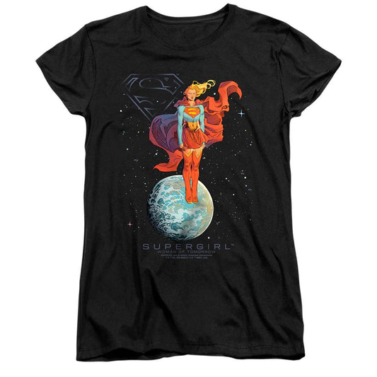Black - Front - Supergirl Womens-Ladies Galactic Woman Of Tomorrow Capped Sleeved T-Shirt