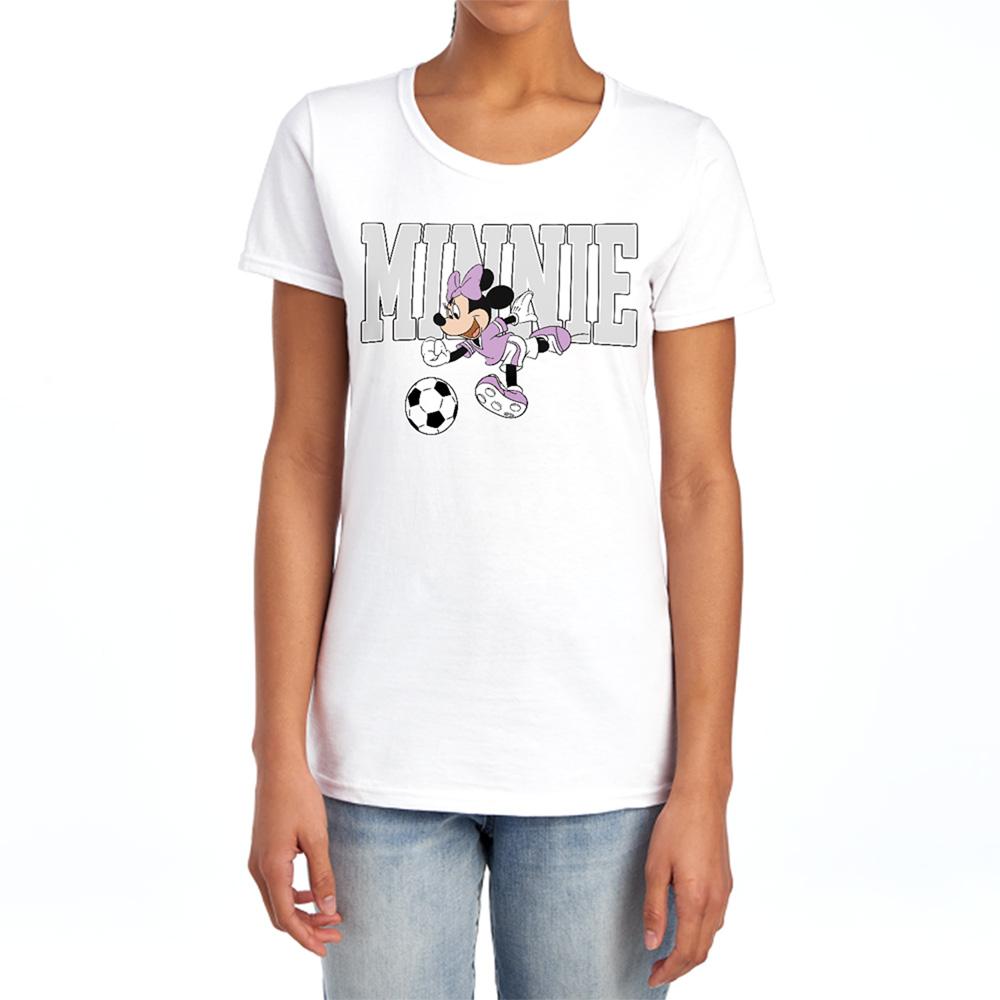 White - Lifestyle - Disney Womens-Ladies Football Kick Minnie Mouse T-Shirt